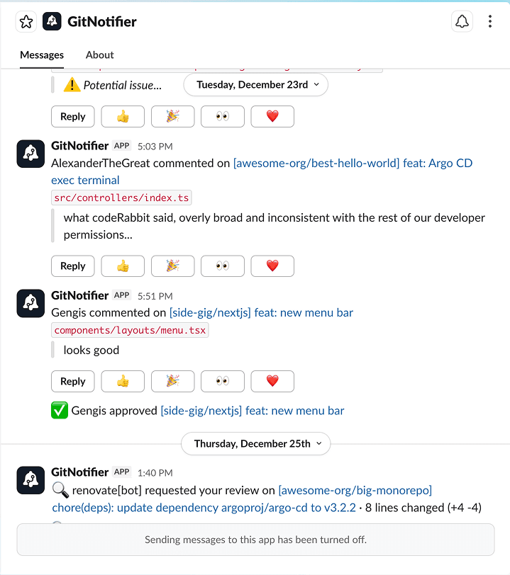 GitNotifier – GitHub PRs in Slack DMs – visualisation