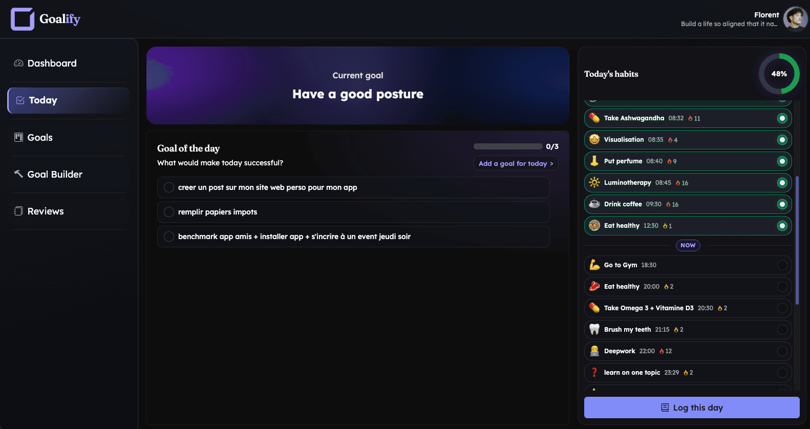Goalify V2 – Personal Execution System – visualisation